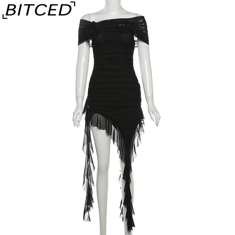 BITCED Весеннее женское однотонное облегающее платье-бюстье с высокой талией, модное, с открытыми плечами