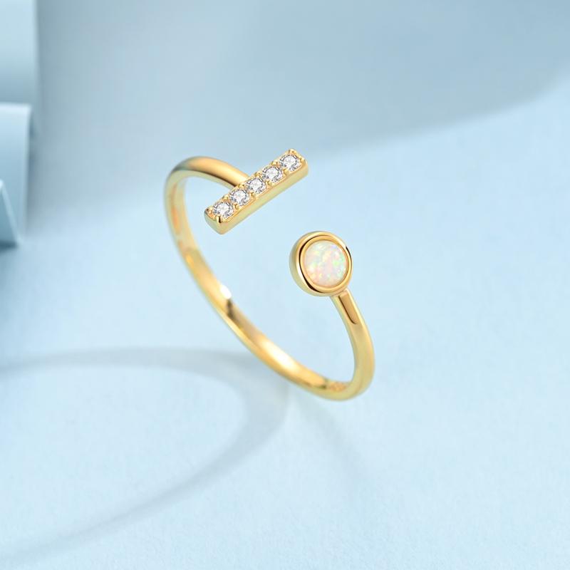 Original 925 Sterling Silver Opal Ring Size Adjustable Open Gold Ring For Women Vintage Elegant Jewelry Gift