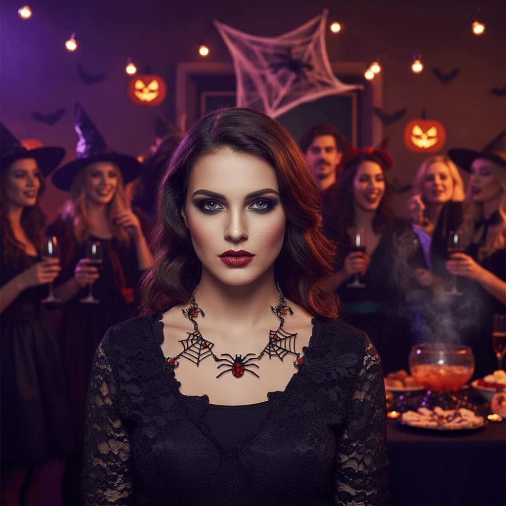 Gothic Halloween Black Spider Web Necklace Exaggerated Design Spider Clavicle Chain Hip Hop Party