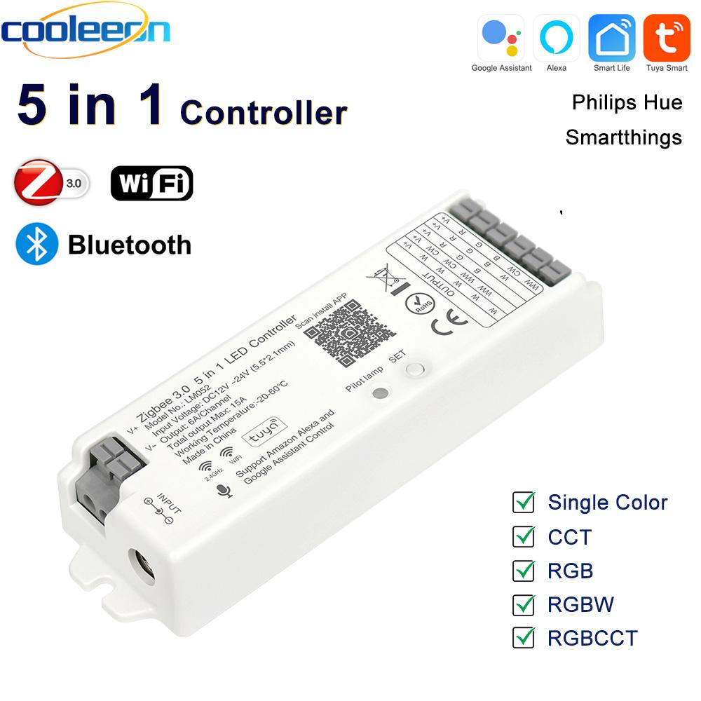 5-в-1 Контроллер Tuya Zigbee Wifi Умный светодиодный диммер 2.4G RC Поддержка Alexa Google Assistant для 12В 24В CCT RGB RGBCCT COB ленты