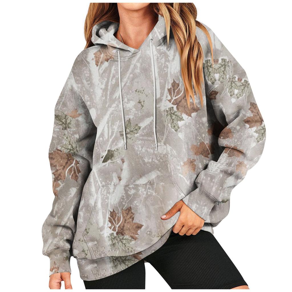 Women's Oversized Camouflage Hoodie Hooded Sweatshirt Casual Long Sleeved Pullover Loose Autumn Outfit