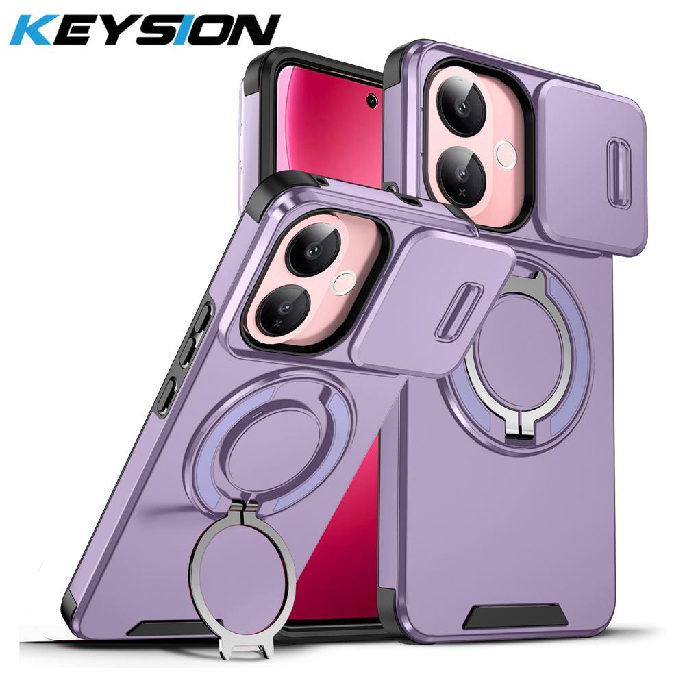 KEYSION Чехол-подставка для телефона с кольцом 360° для VIVO V60 Lite 5G, с защитой камеры-слайдера, магнитная противоударная задняя крышка для IQOO Z10R 5G