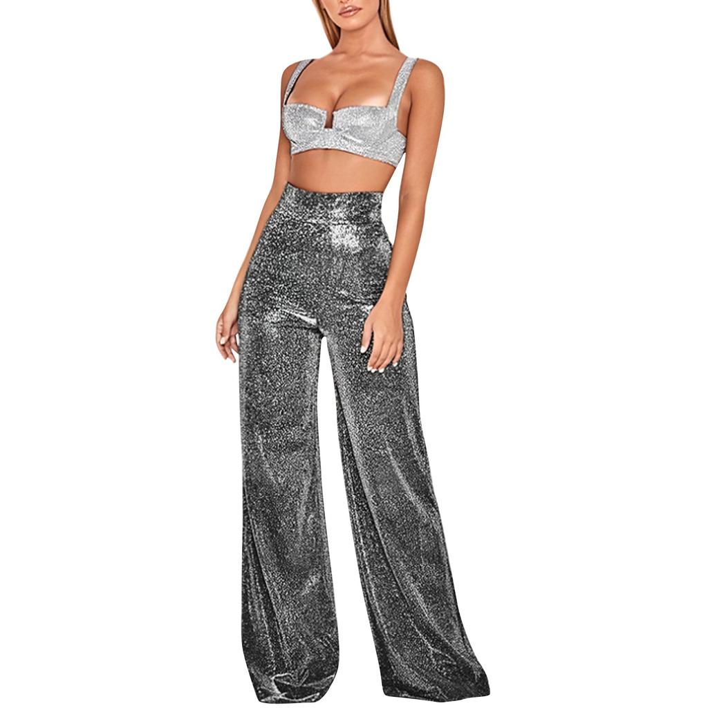 Women's Fashion Hot Stamped Wide Leg Pants High Waisted Straight Leg Casual Pants