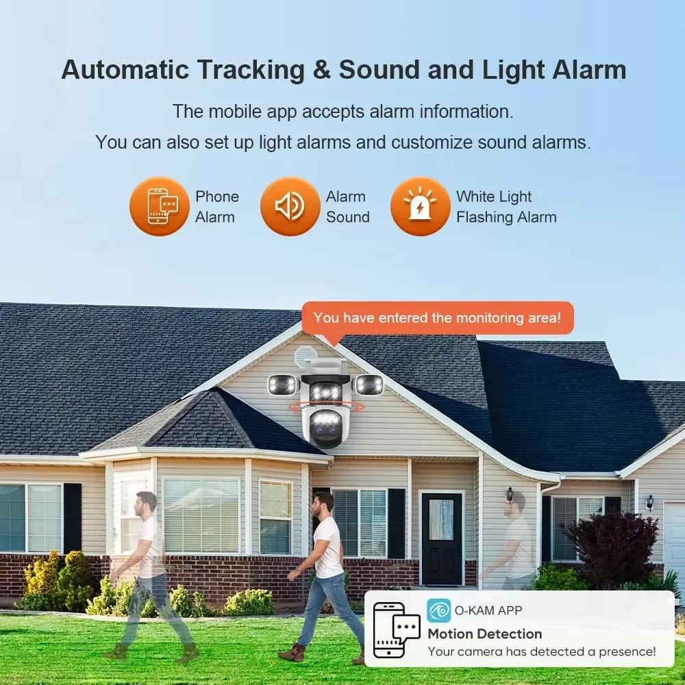 Уличная камера 20 Мп WiFi с оптическим 10-кратным зумом 10K, четырьмя объективами, четырьмя экранами, PTZ, двусторонним аудио, автоматическим отслеживанием, камерой видеонаблюдения