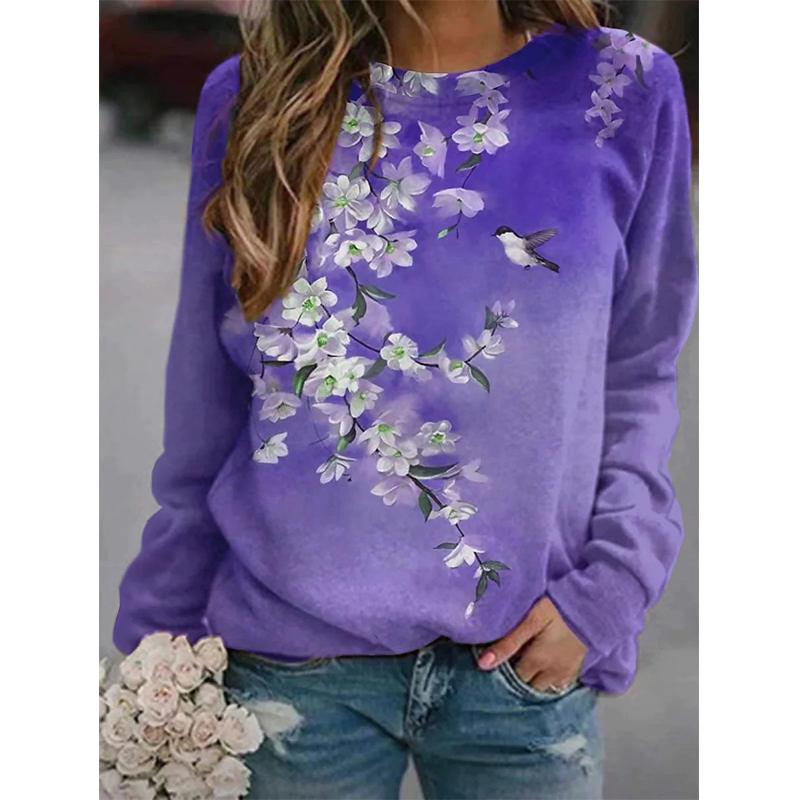 Autumn New Floral Sweatshirts Flower Bird 3D Print Hoodies Women Streetwear Long Sleeve Pullovers Tops Y2k