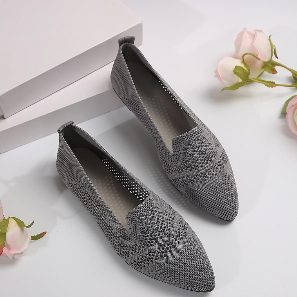 Модные новые женские балетки однотонные сетчатые лоферы с мелким вырезом женские туфли на мягкой подошве вязаные балетки повседневные слипоны туфли-лодочки