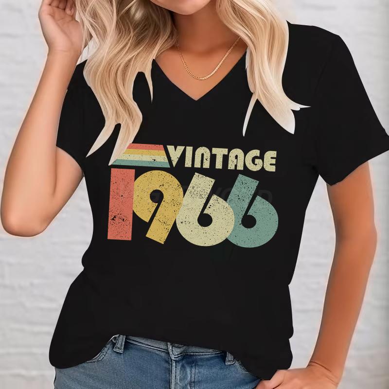 Women 60th Birthday Essential Classic Tops Vintage 1960 To 1969 Graphic T Shirts Short Sleeve Vneck 60 Years Old TShirt Tops