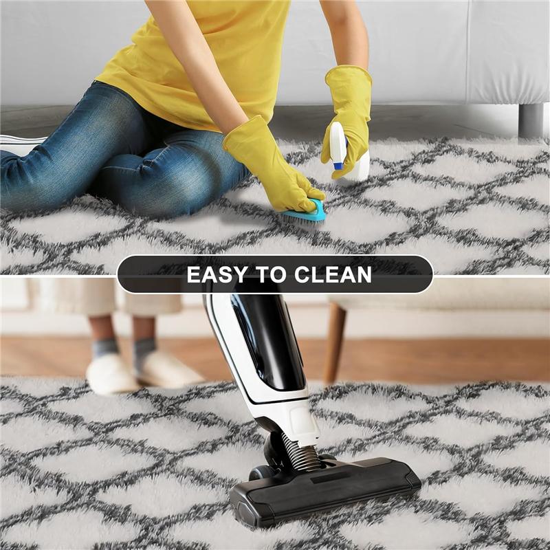 Роскошный геометрический ковер с белым клетчатым узором, ультрамягкий полиэстер, высокий ворс, нескользящий, современный, для помещений, ковер для игровой комнаты, спальни, гостиной, ковер для детской