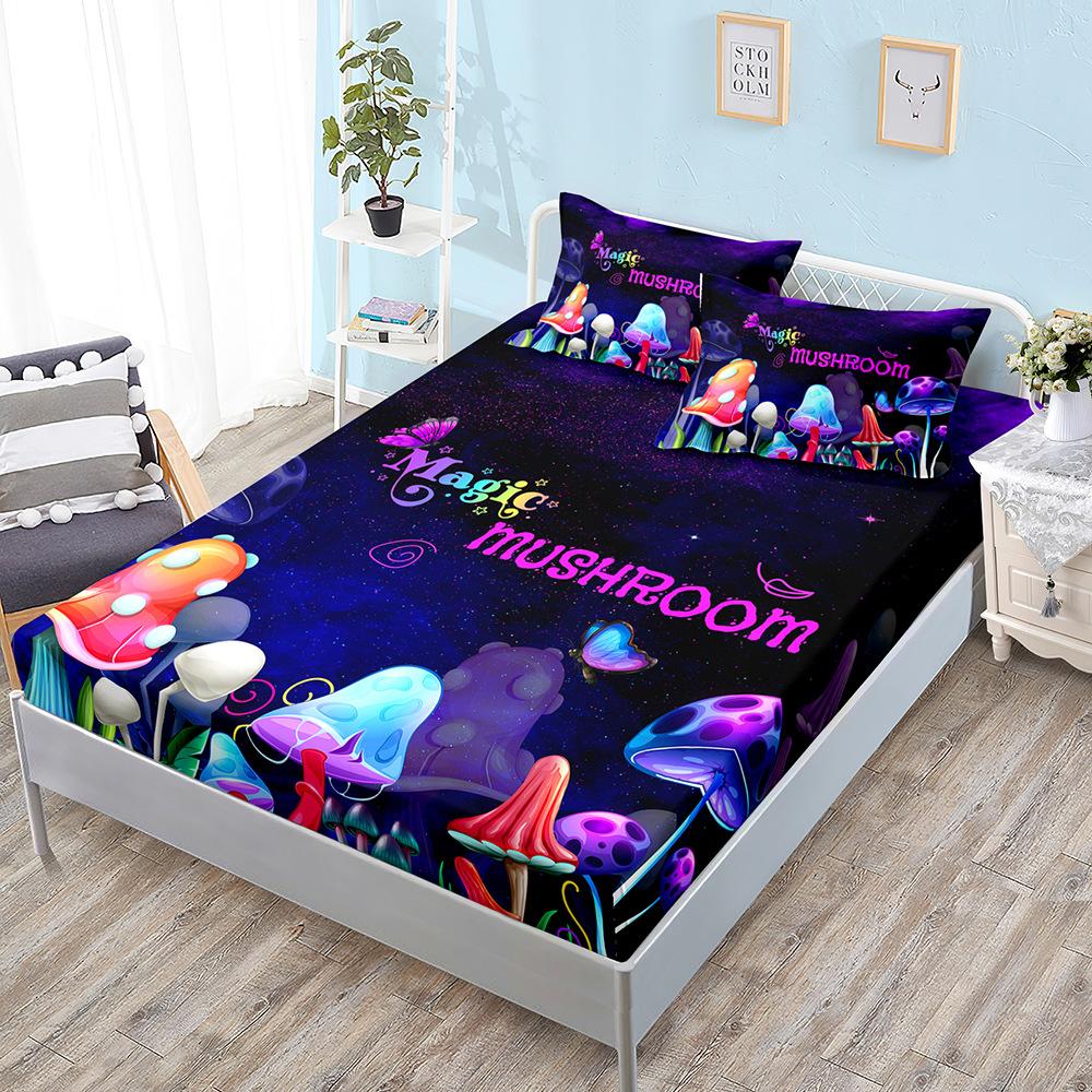 Комплект матраса «Растение Гриб» из трех предметов, Простыня на резинке, Покрывало, Защитный чехол для матраса