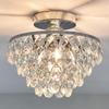 Modern Small Crystal Ceiling Light Fixture Mini Silver Semi Flush Mount Chandelier Light Fixture for Hallway Bedroom Bathroom Closet E27
