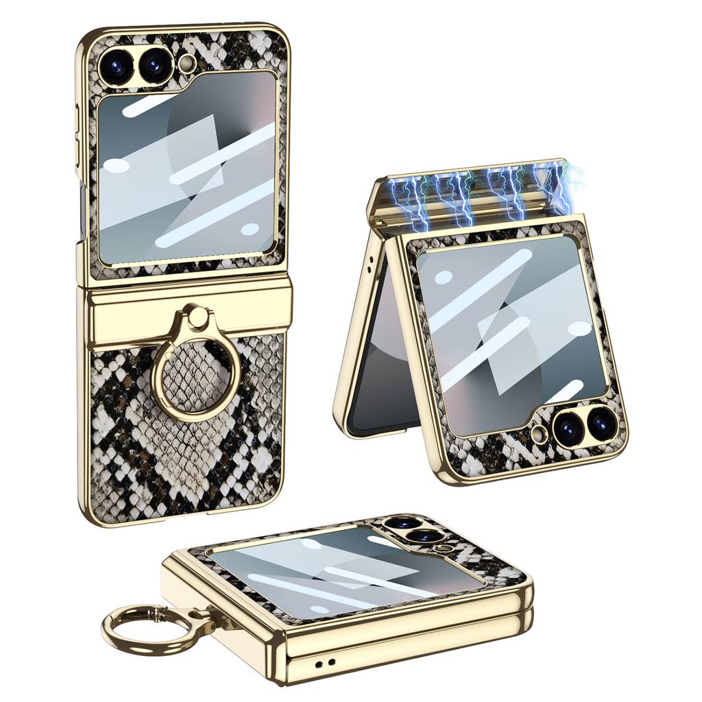 Роскошный чехол из кожи с покрытием для Samsung Galaxy Z Flip 7 6, магнитный чехол-крышка со встроенным кольцом-держателем для шарнира для чехла Galaxy Z Flip 5