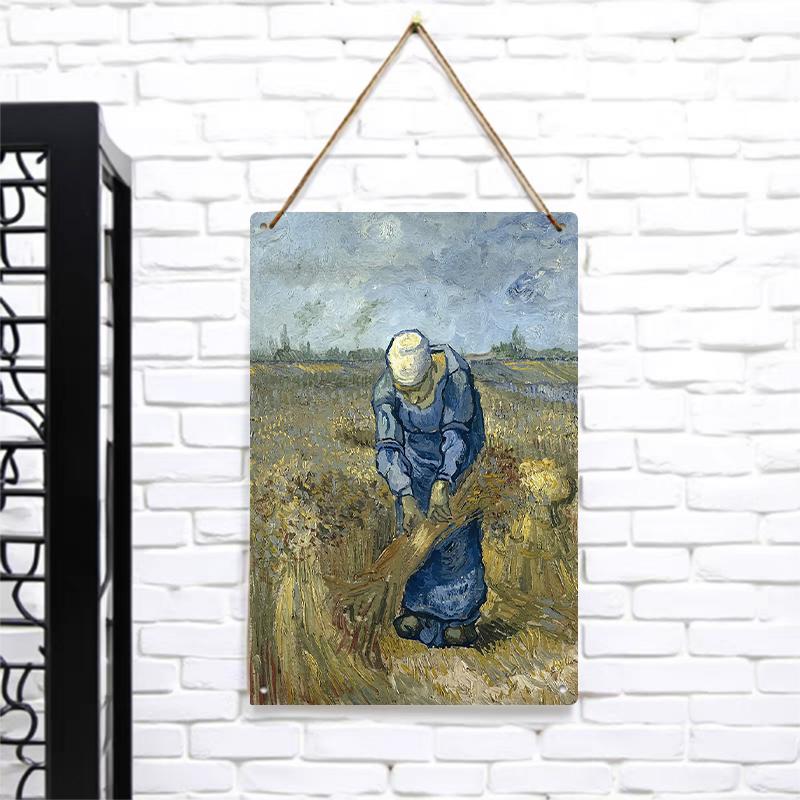 Van Gogh Style Farmer Harvest Oil Painting Custom Iron Sheet Wall Art Decor for Living Room Bedroom