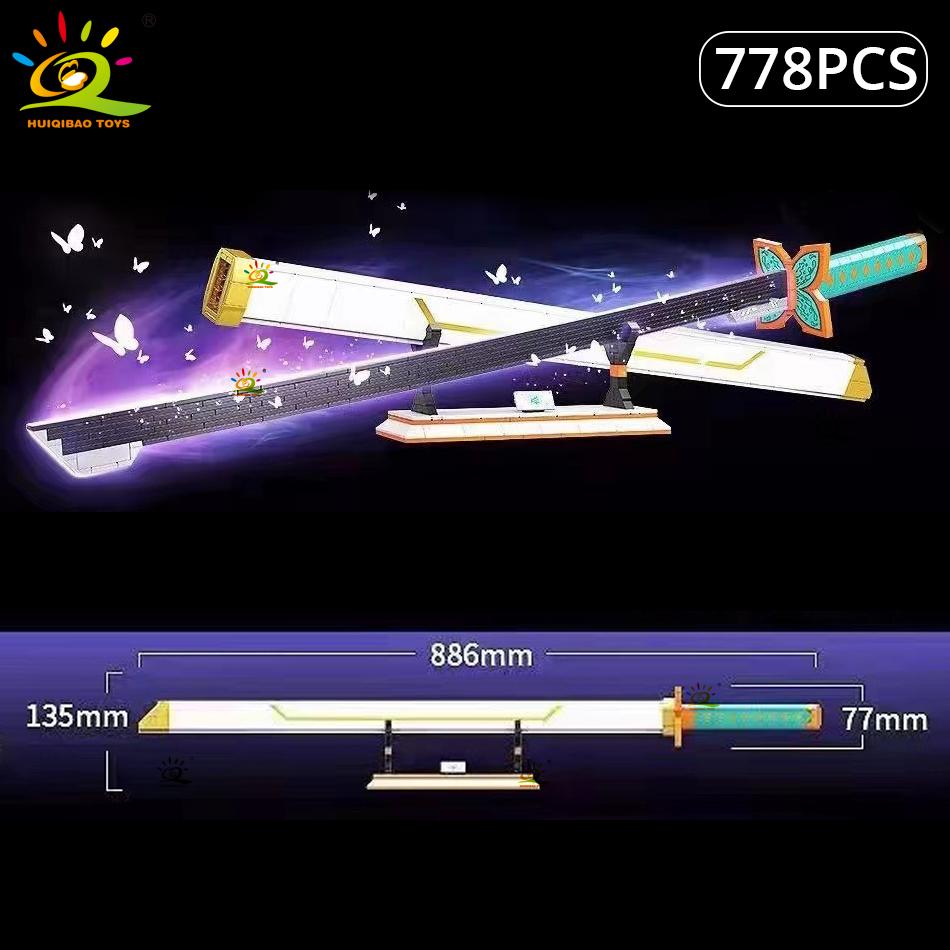 Самурайский меч, строительные блоки, лезвие ниндзя, катана, японское аниме, бабочка, нож Ничирин, кирпичи, детские игрушки для взрослых