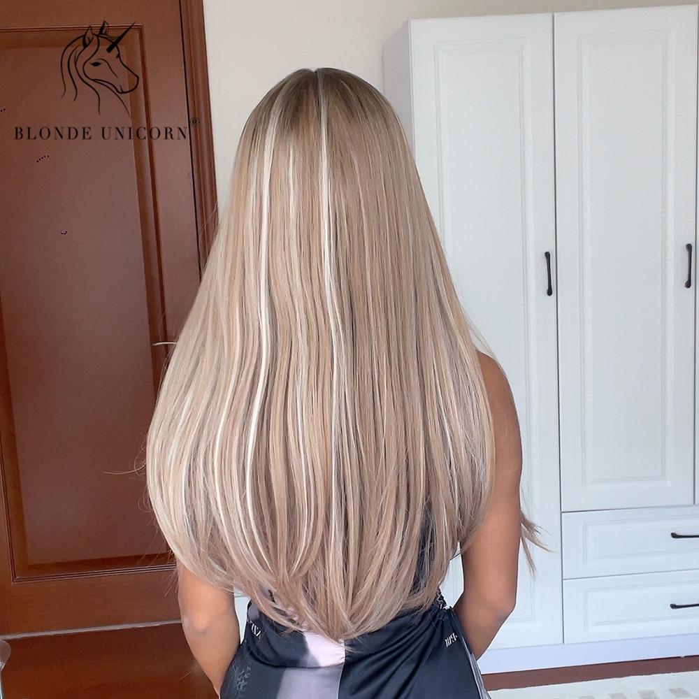 BLONDE UNICORN Синтетический длинный прямой коричневый парик блондинки с яркими акцентами, парики для косплея на Хэллоуин для женщин, термостойкое волокно