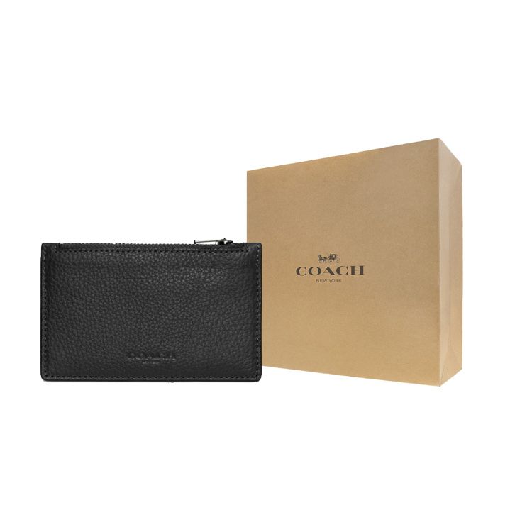 Coach Кошелек-кардхолдер на молнии из кожи с фактурой гальки Универсальный кошелек Черный C4280-QBBK