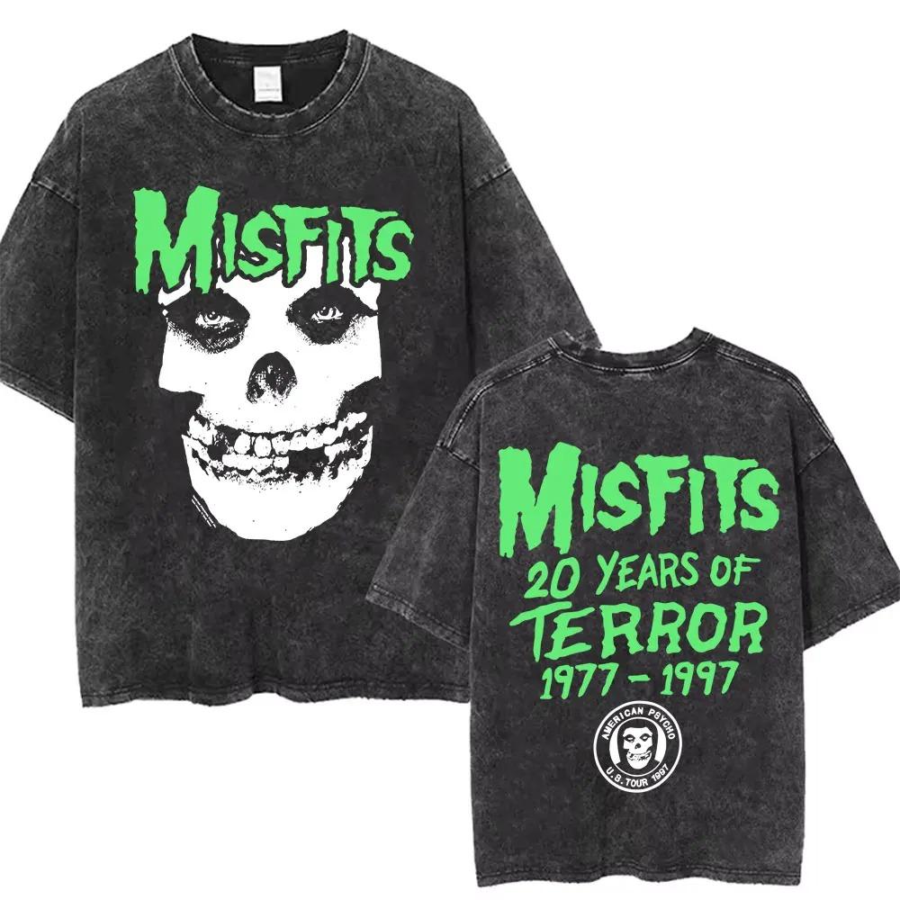 2026 Стиранная Винтажная Хардкор Панк Группа Misfits Футболка Ужасы Скелет Графическая Футболка Мужская Женская Мода Повседневные Оверсайз Футболки
