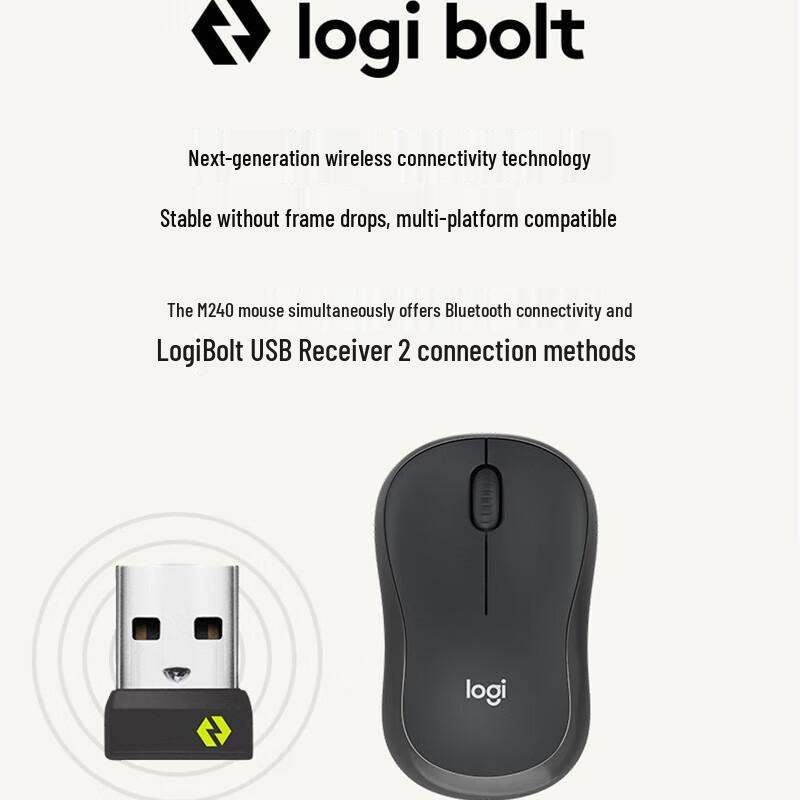 Logitech M240 Silent Wireless Bluetooth Mouse with Logi Bolt Receiver
