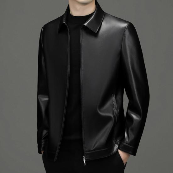 Мужская куртка с лацканами, длинным рукавом, застежкой-молнией, стандартный крой, пальто, однотонная короткая куртка из искусственной кожи, повседневная уличная верхняя одежда