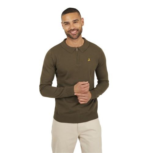 Brave Soul Mens Knitted Quarter Zip Long-Sleeved Polo Shirt