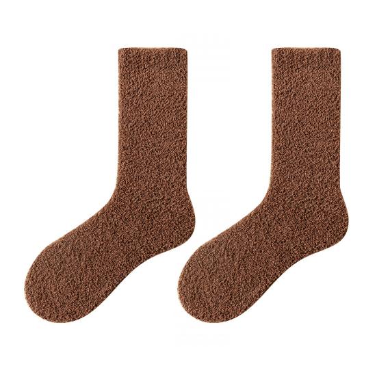 1 Pair Women Winter Socks Thickened Coral Fleece Mid-tube High Elasticity Wrapping Anti-slip Floor Socks Comfort Warmth Sleeping Socks