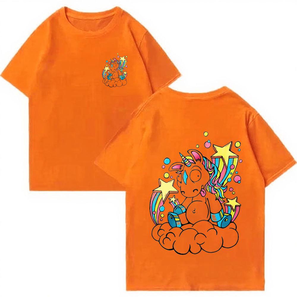 Cute Unicorn Graphic T Shirt Oversized Back Front Dual Print Rainbow Star Cloud Cartoon Tee Y2k Kawaii Streetwear Cotton