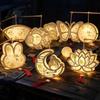Traditional Chinese Style Decor DIY Ancient Lantern Kit, Light Up Handheld with LED String & Quaint Wooden Frame Tassel, Rabbit Butterfly Lotus