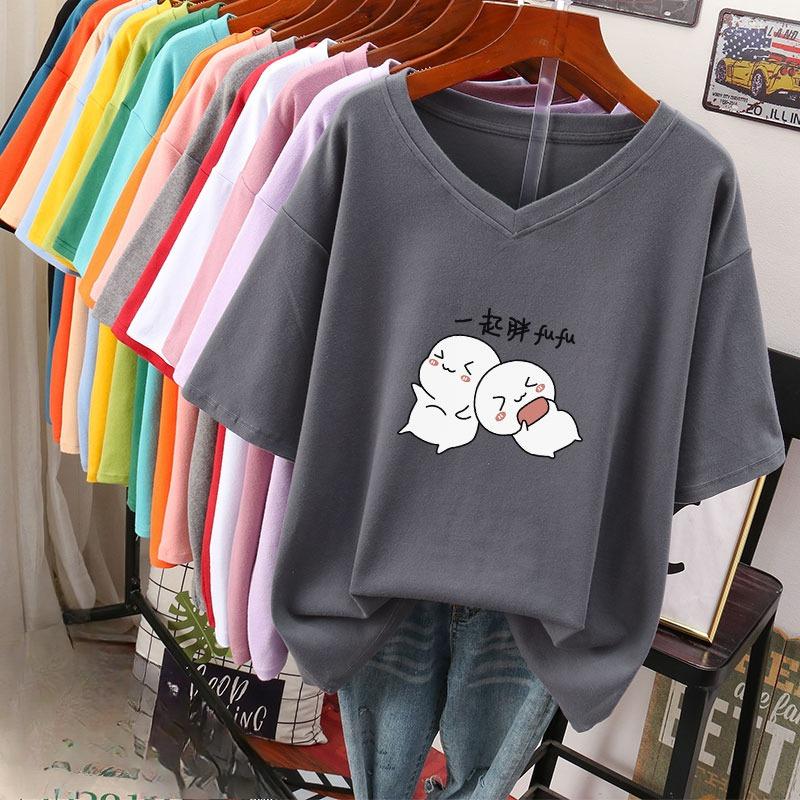 Футболка с коротким рукавом, Свободного кроя, Приталенный топ с V-образным вырезом с принтом для женщин