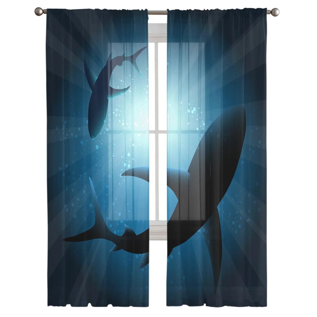 Shark Silhouette Curtain Window Tulle For Living Room Bedroom The Kitchen Window Treatment Decorations Curtains