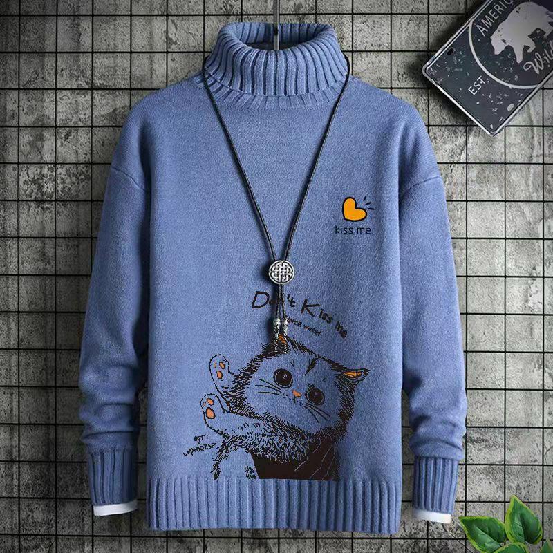 Осенне-зимний свитер с воротником и принтом, нижняя рубашка, модный брендовый вязаный свитер, универсальный кардиган, мужской теплый пуловер