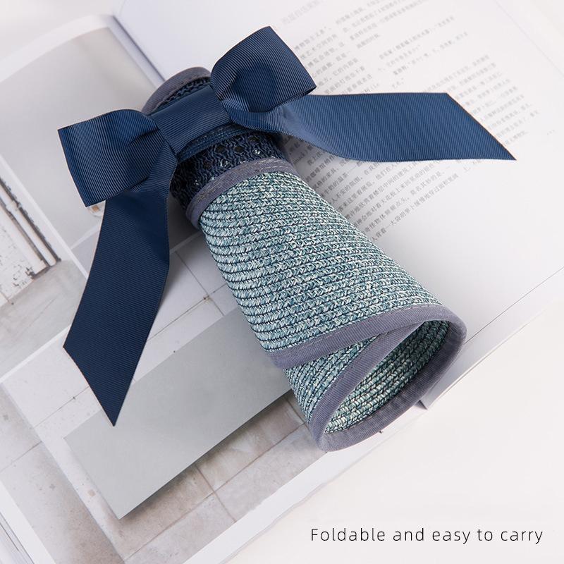 New Summer Women Fodable Straw Hats Fashion Bowknot Sun Hat Hollow Out Beach Caps For Female Visor Empty Top Panama Hat