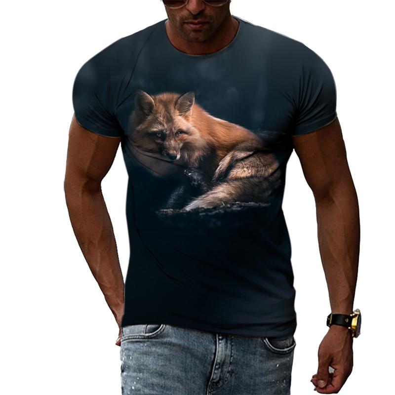 Fashion Personality Fox Graphic T Shirts Summer Men Casual Animal Pattern Printing T-shirt Hip Hop Harajuku Style T-shirt Top