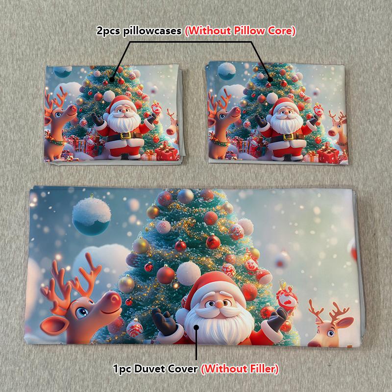 3шт Рождественский мультяшный пододеяльник Kawaii Elk Интересный Старик комплект постельного белья (1Пододеяльник и 2Наволочки) Без наполнителя/сердечника