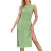 Women's Casual Fashion Vacation Round Neck Sleeveless Solid Color Hem Slit Dress