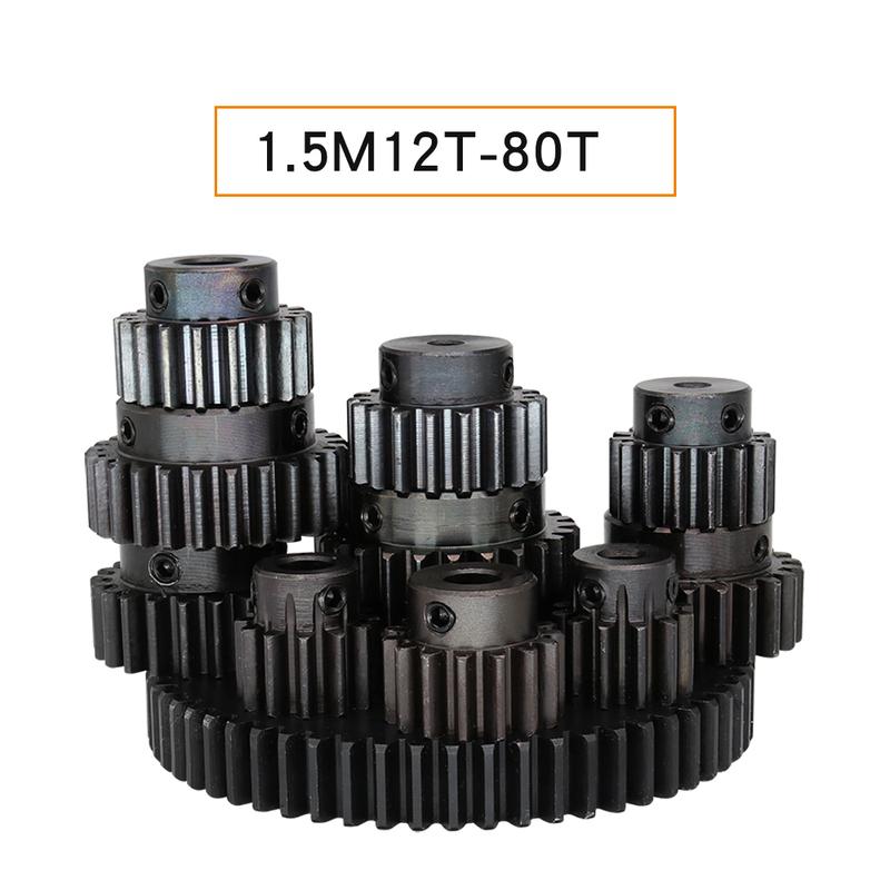 1.5M40T Spur Gear 40 Teeth Blackening Carbon Steel SC45 High Frequency Quenching Gear Wheel Teeth Thickness 12mm Bore 6-25mm