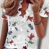 Женская мода Повседневный летний цветочный узор с принтом Короткие рукава Блузки и рубашки Большие размеры Женские блузки Рубашки Лето 5XL Большие размеры Топы для женщин