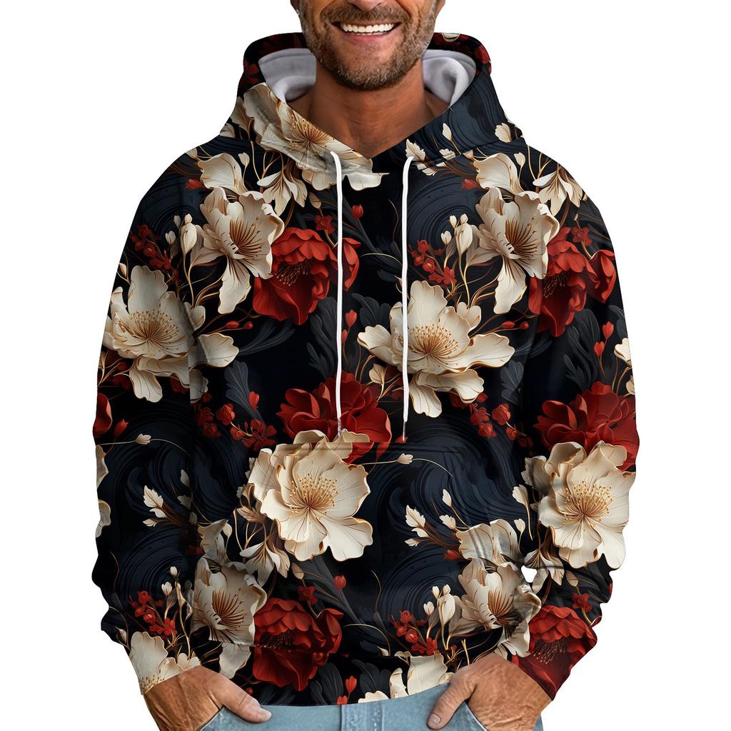 Мужская толстовка с капюшоном и цветочным принтом, мужская повседневная модная спортивная толстовка