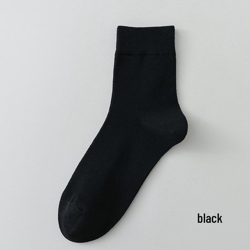 Мужские сетчатые носки средней длины из хлопка — дышащая, впитывающая пот, повседневная спортивная одежда однотонного черного и белого цветов для весны/лета.