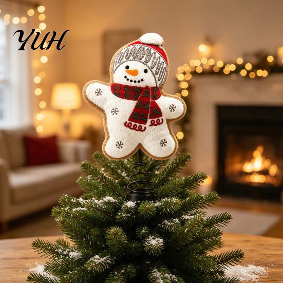Vivid Felt Tree Ornament Wool Christmas Topper, Cute Snowman/Santa Claus Treetop with Topper Spring Base, Holiday Xmas Decoration for Home Party Decor