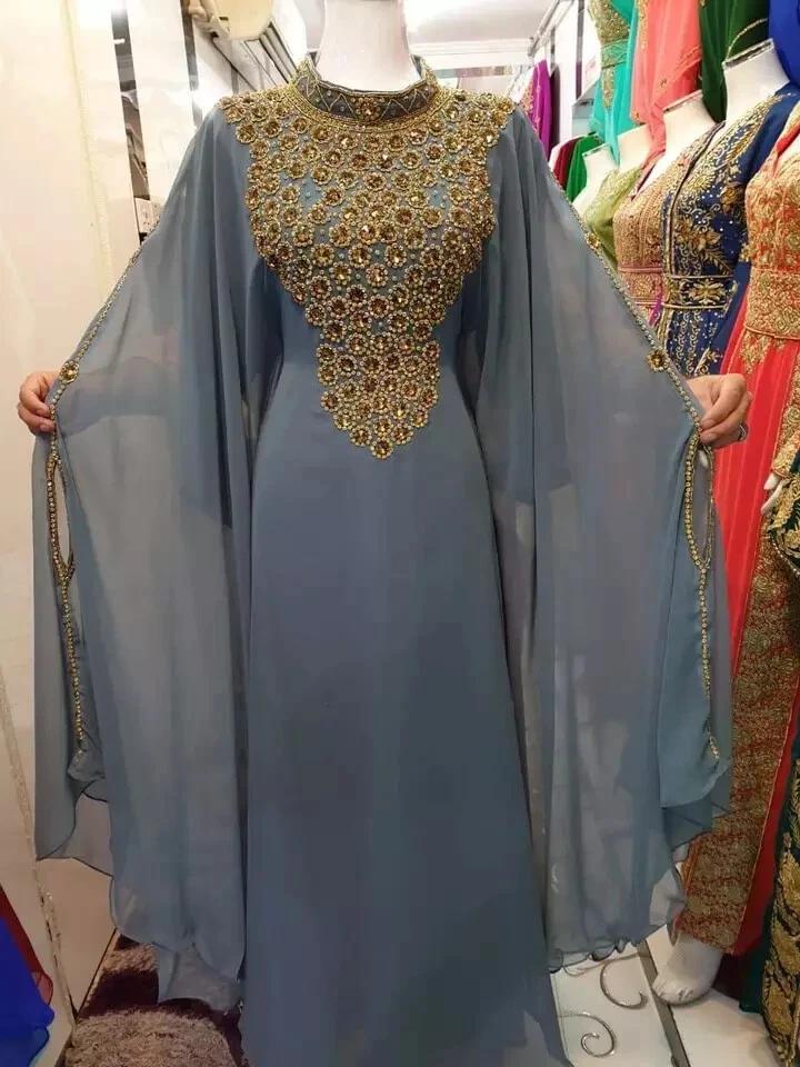 Stylish Abaya Long Hand Work Dubai Islamic Kaftan Farasha Gown Dress Moroccan