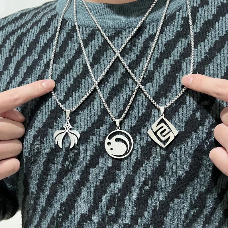 Модное ожерелье Genshin Impact из нержавеющей стали «Глаз Божий», семь элементов, игровая тема, ожерелье для мужчин и женщин, ювелирные изделия в стиле аниме для косплея