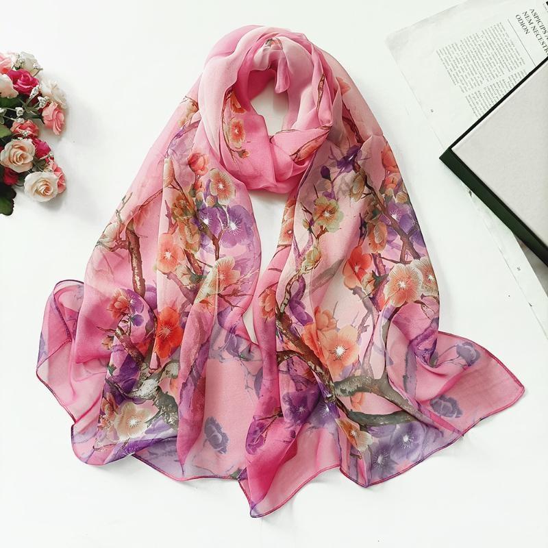 Women's Fashion Long Soft Flower Print Scarf Shawl Chiffon Scarves Beach Scarf