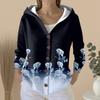 Women's Fashion Casual Sweater Button-Up Print Cardigan  Hooded Jacket