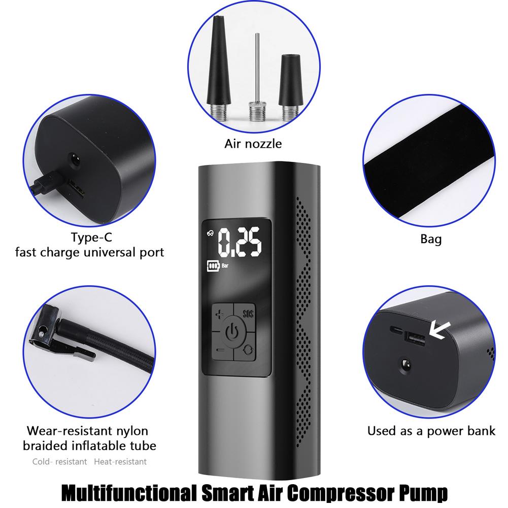 Портативный электрический воздушный насос 150PSI, воздушный компрессор, цифровой автомобильный насос для шин для велосипеда, мотоцикла LXY