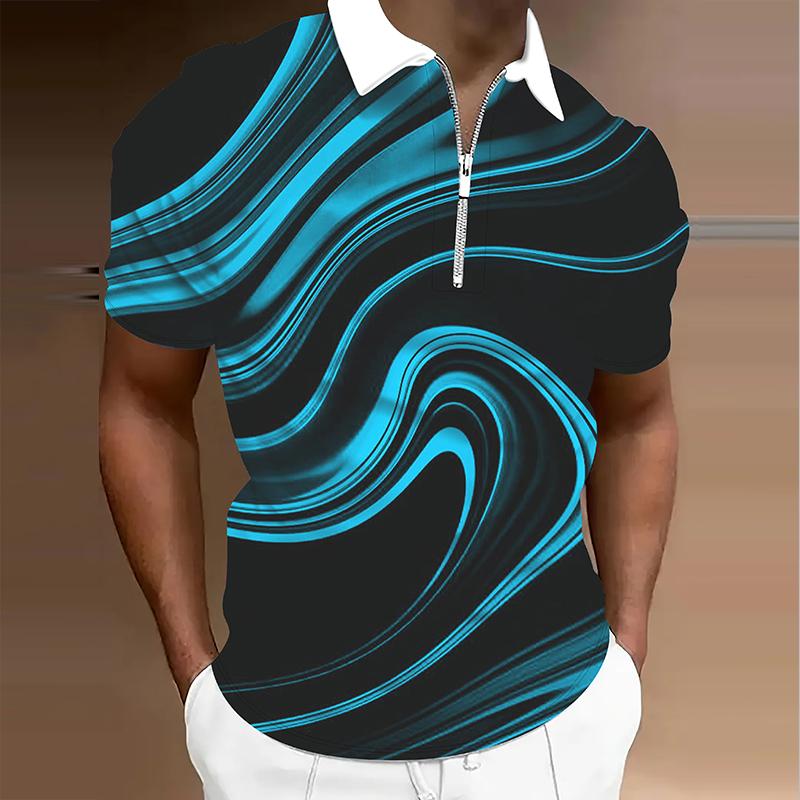 Men's Shirt Polo Casual Zip Short Sleeve Fashion Casual Zipper Summer Spring Regular Fit 3D Multicolored Print Shirt