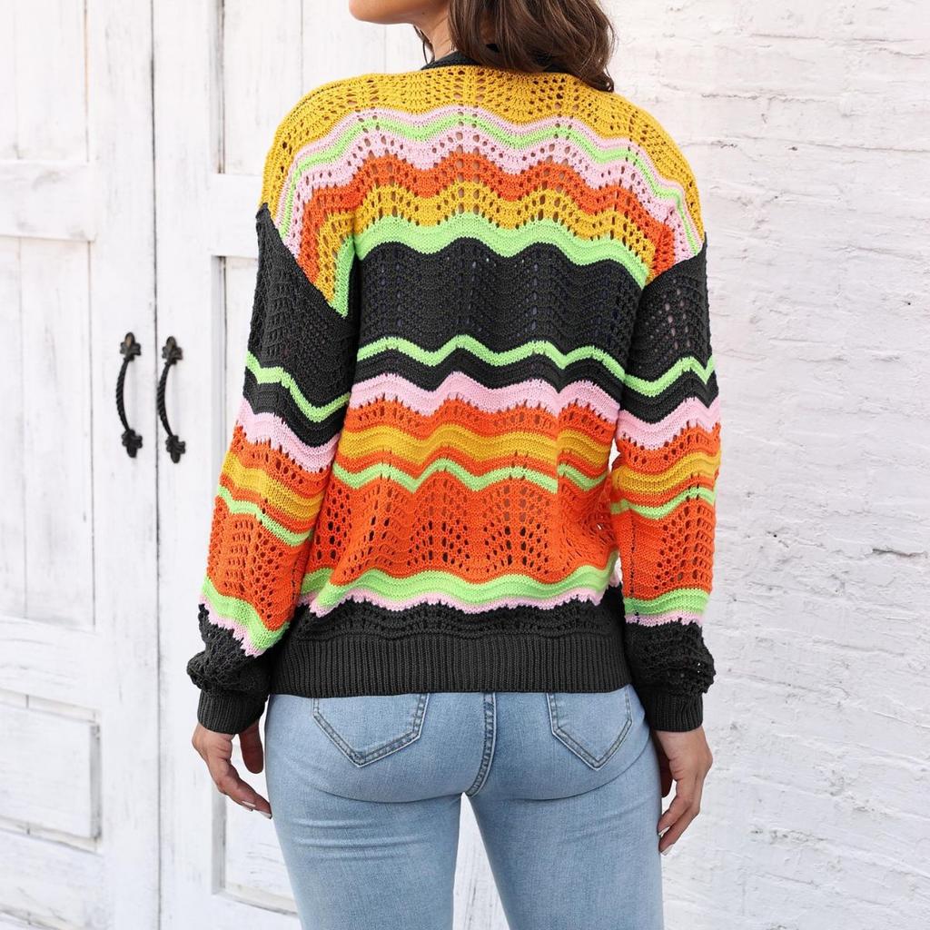 Women's Autumn and Winter Rainbow Pattern Patchwork Striped Casual Jumper