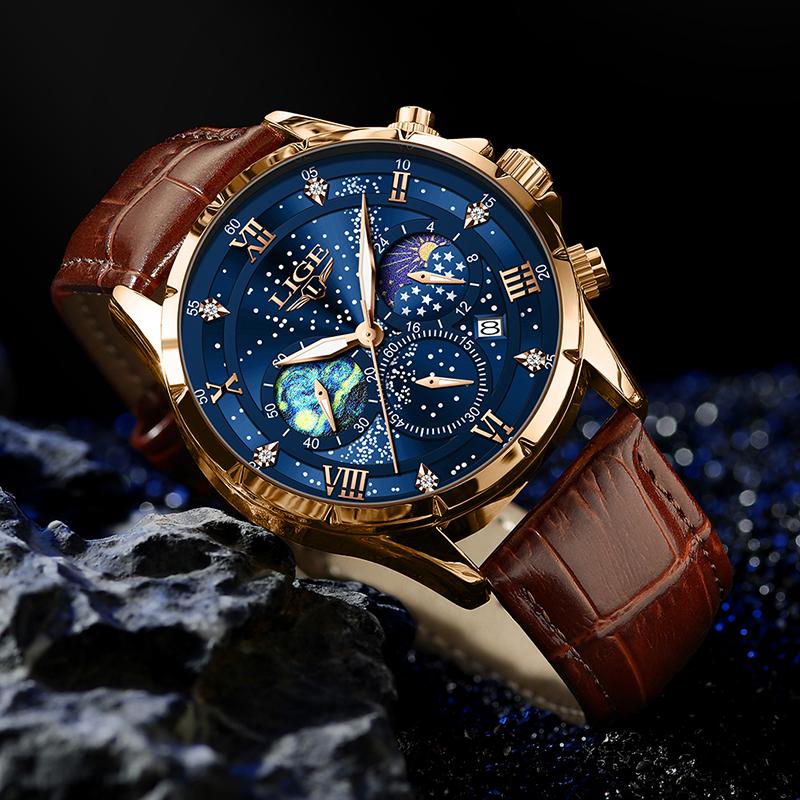 LIGE Watch Man Chronograph Luxury Mens Watch Waterproof Luminous Men Wristwatch Men Quartz Watches Casual Clock reloj+BOX
