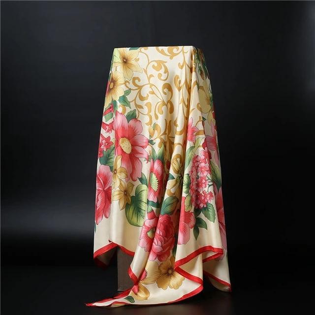 90*90cm Square Silk Scarf Women Shawl Print Satin Hijab Female Luxury Brand Square Lady Muffler Coverchief Bandanna Pareo Girl
