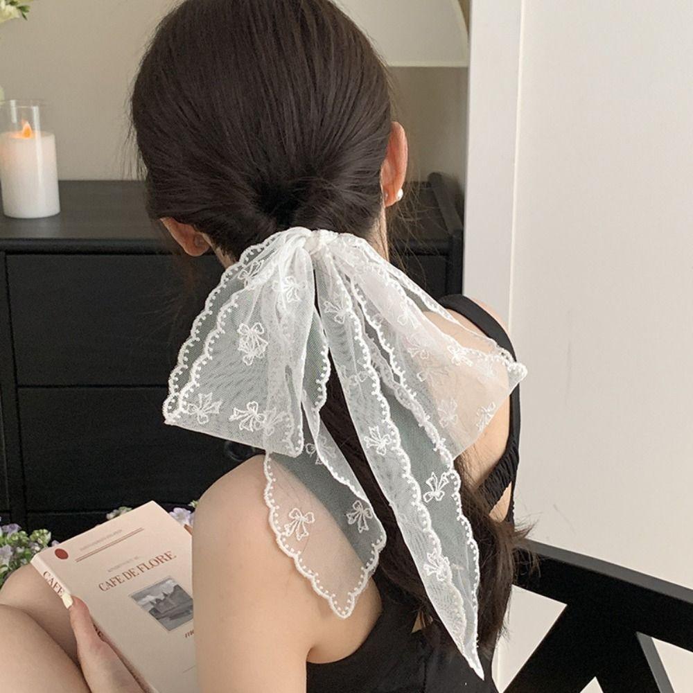 Soft Wrap Sweet Bow Headband Adjustable Ribbon Hair Strap French Lace Hair Scarf Wedding