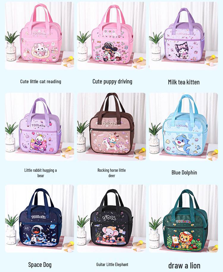 Large Insulated Cartoon Bento Lunch Bag - Waterproof & Cute Student Handheld Carrier