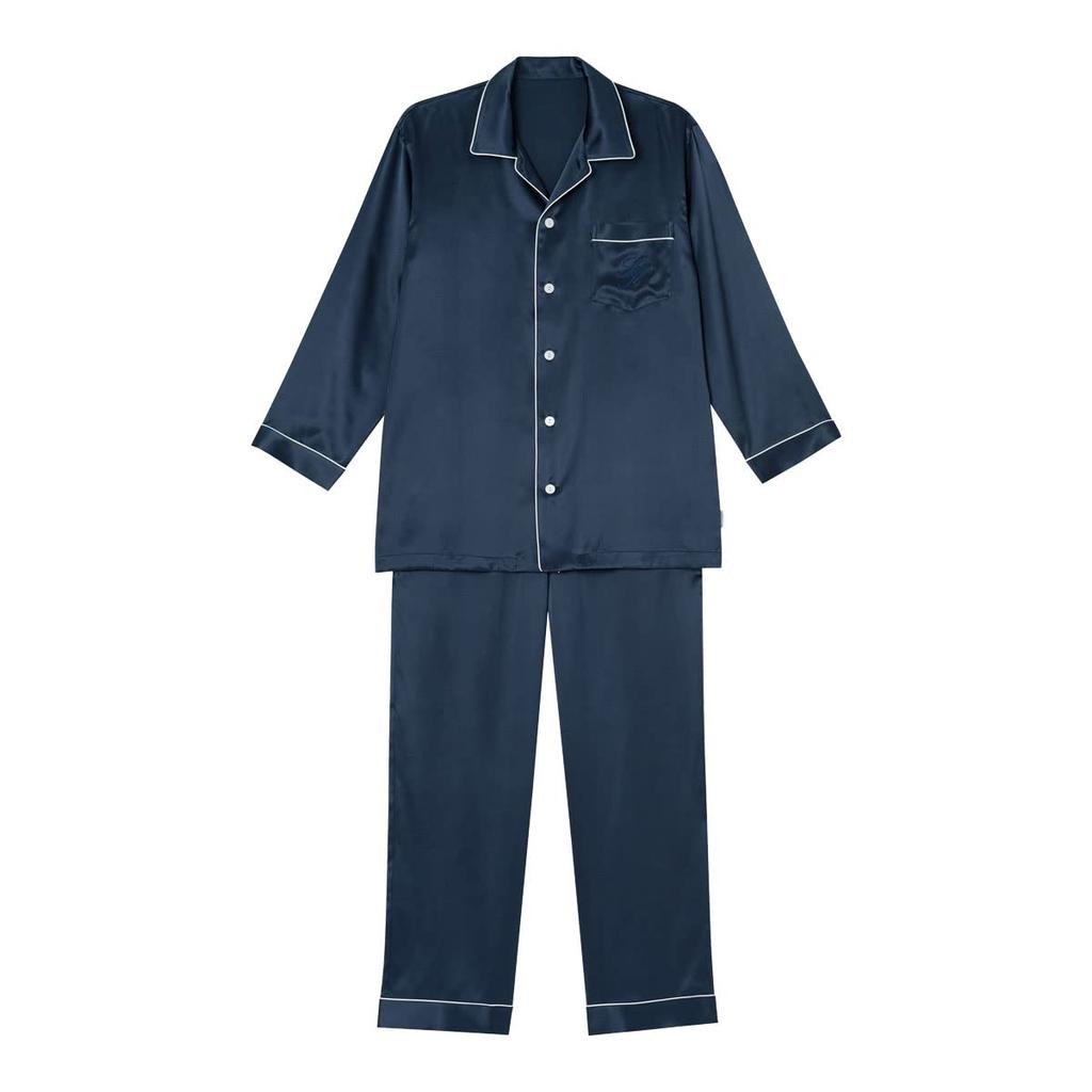 Wacoal Шелковая атласная рубашка Шелковая мужская пижама, 100% (Темно-синий, Большой)